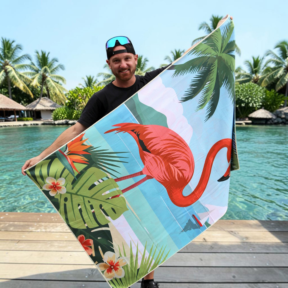Serviette de plage XL - Flamant rose - Gaufrée – Image 3